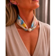 Halssjaal oranje blauw taupe met parelsluiting 548